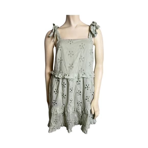 Asos Design Light Green Laser Cut Eyelet Lace Sun Dress 4  Mini Boho Coquette - Picture 5 of 10